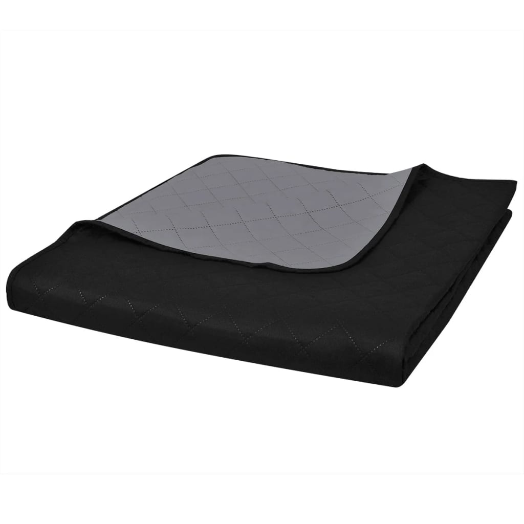 vidaXL dobbeltsidet quiltet sengetæppe sort og grå 230 x 260 cm