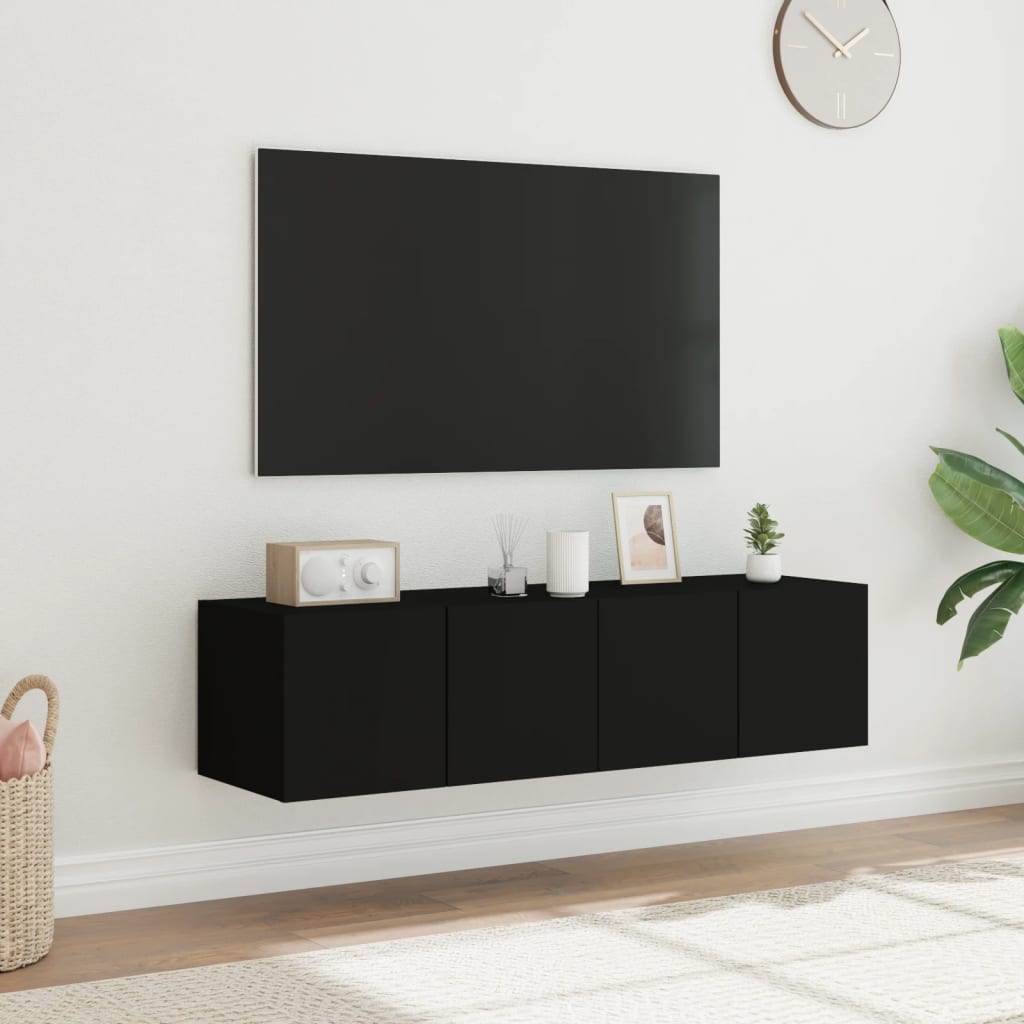 vidaXL væghængte tv-borde 2 stk. med LED-lys 60x35x31 cm sort