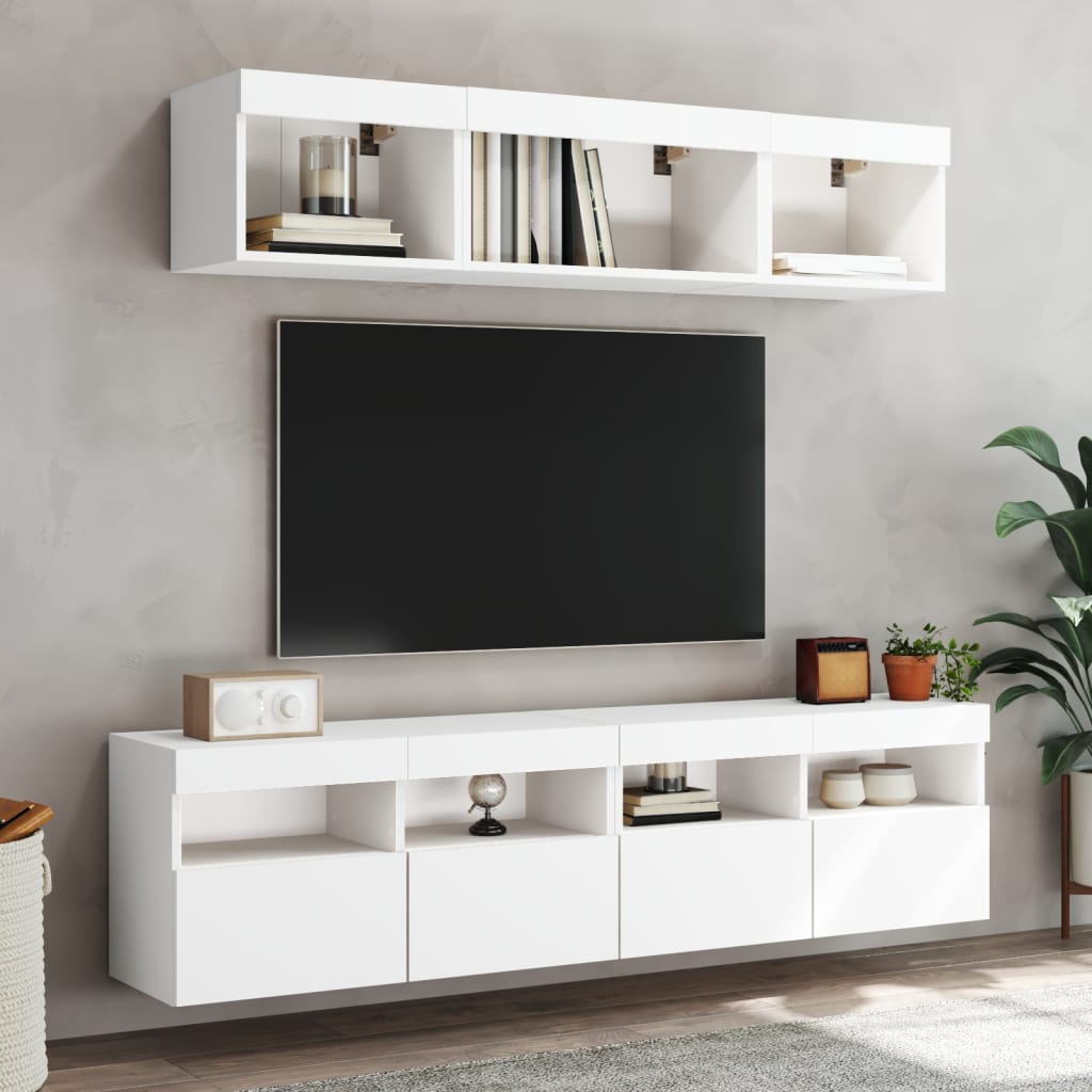 vidaXL tv-møbel til væg 5 dele med LED-lys konstrueret træ hvid