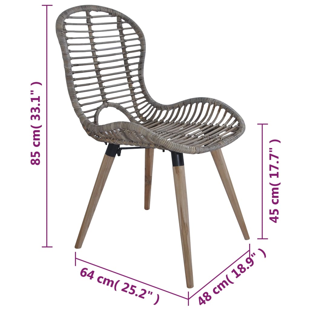 vidaXL spisebordsstole 2 stk. naturligt rattan brun