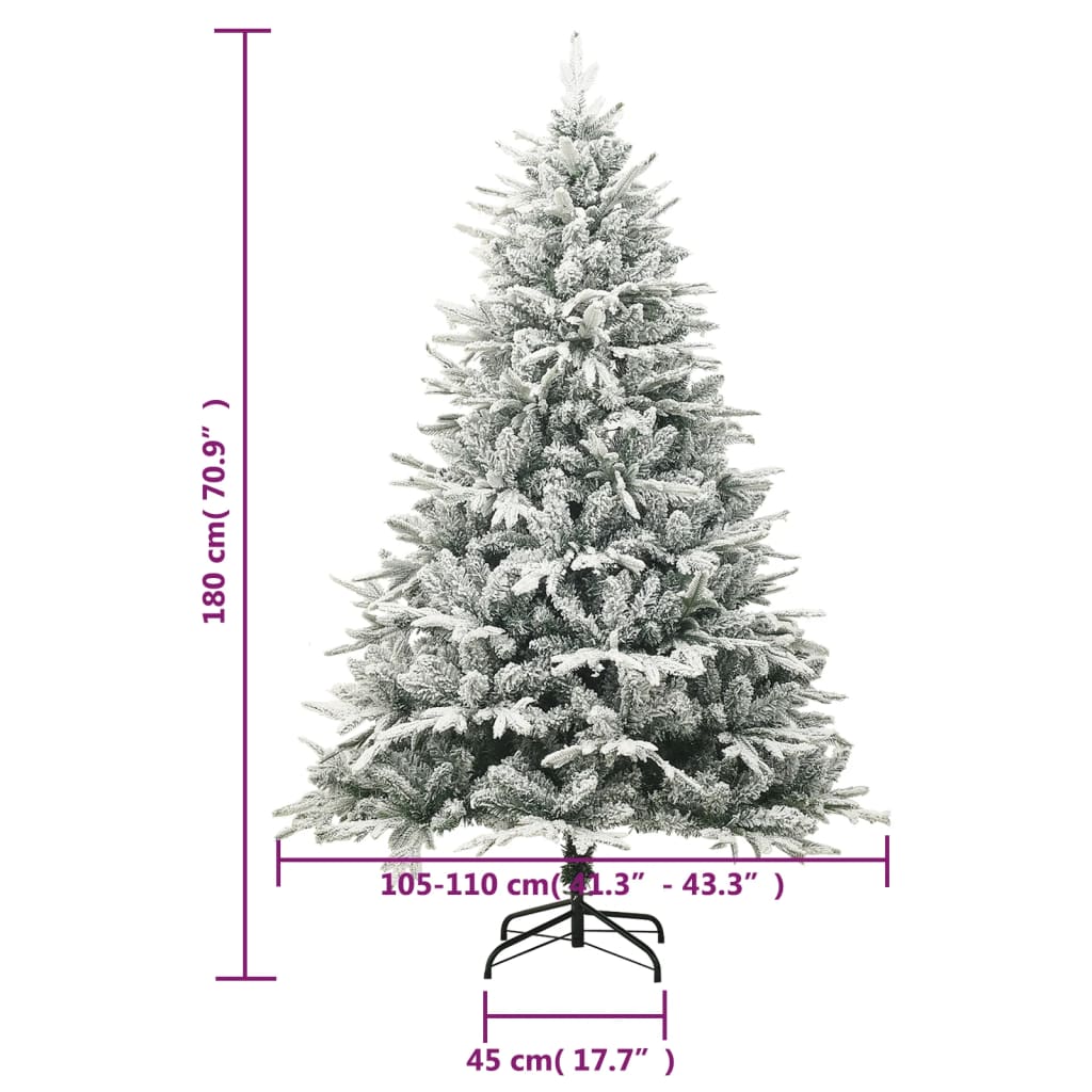 vidaXL kunstigt juletræ m. LED-lys og kugler + puddersne PVC PE 180 cm