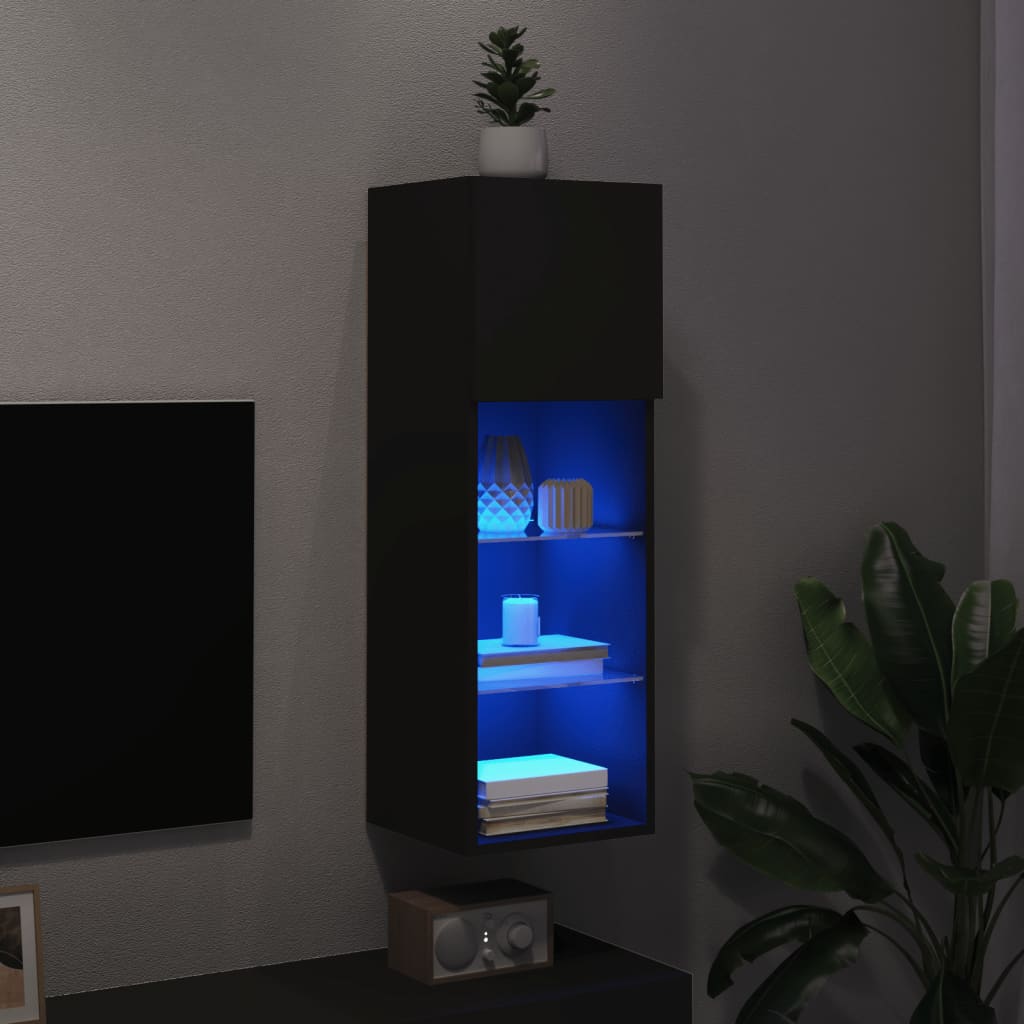 vidaXL tv-bord med LED-lys 30,5x30x90 cm sort