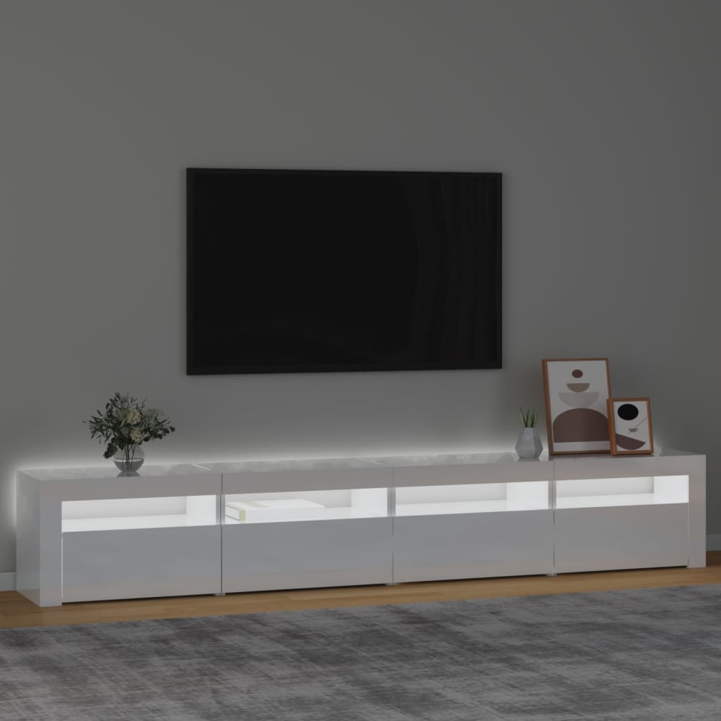 vidaXL tv-skab med LED-lys 240x35x40 cm hvid højglans