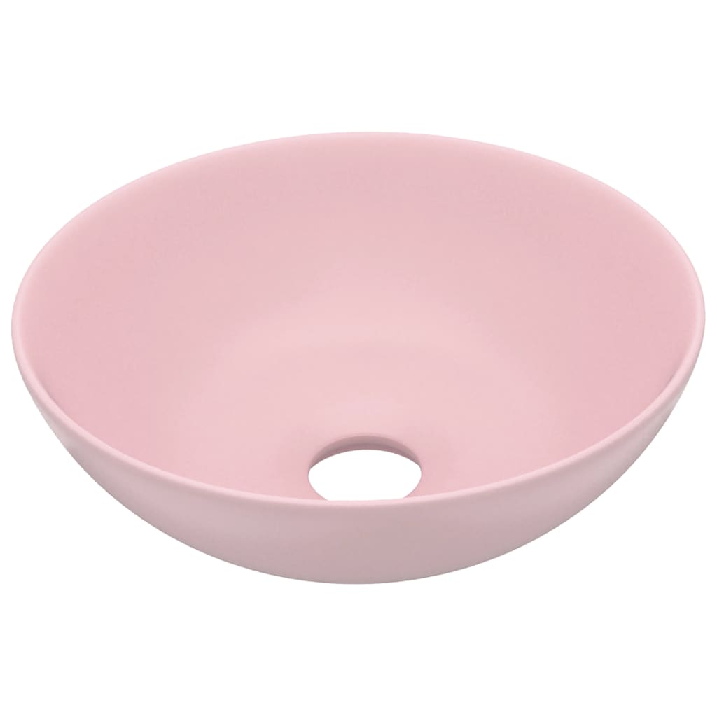 vidaXL keramisk håndvask til badeværelse rund mat pink