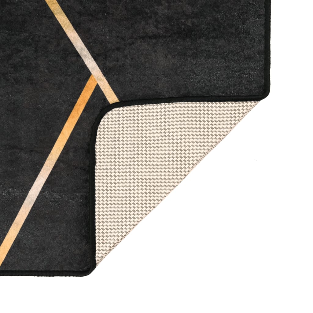 vidaXL gulvtæppe 80x150 cm vaskbart og skridsikkert sort + guldfarvet