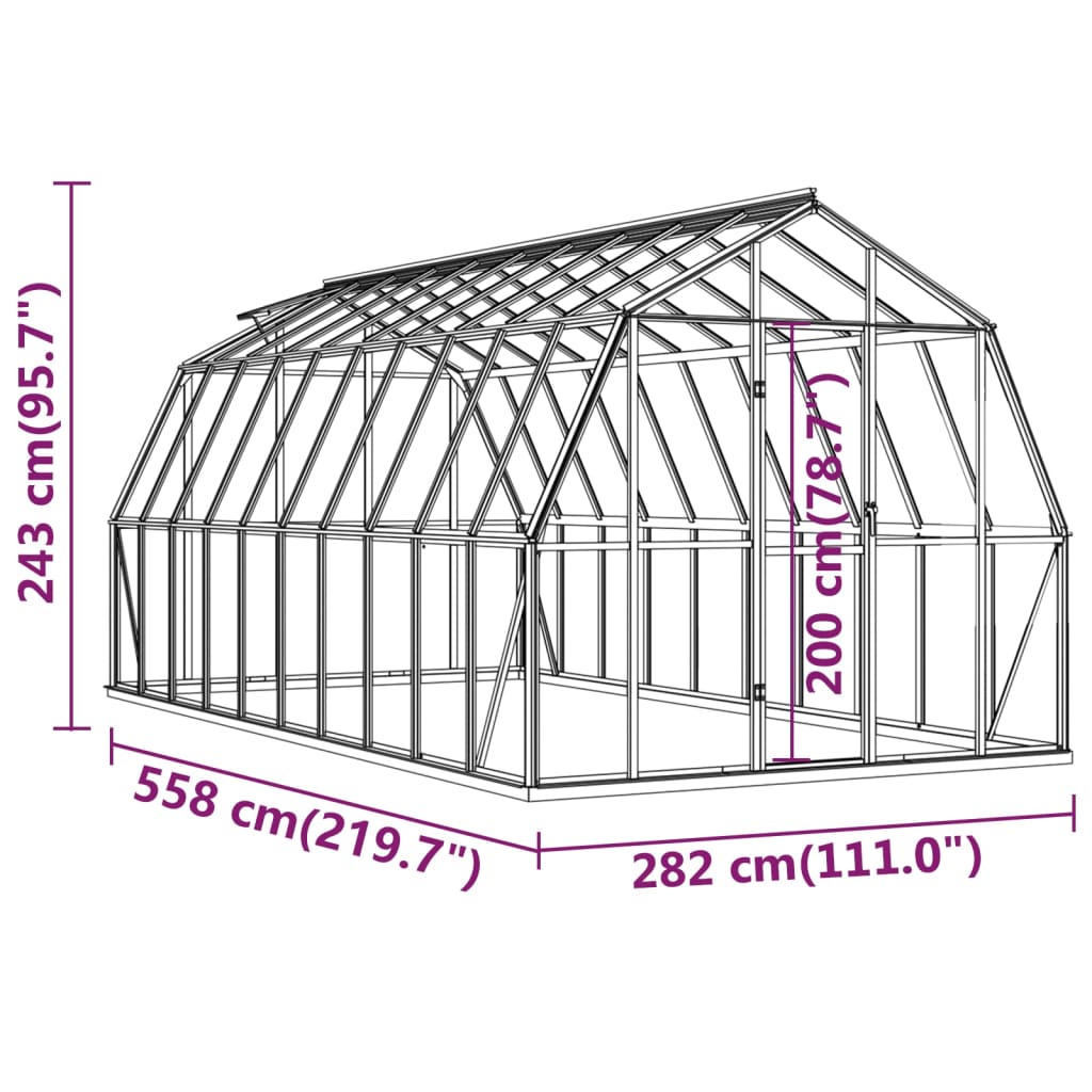 vidaXL drivhus med fundamentramme 15,74 m² aluminium antracitgrå