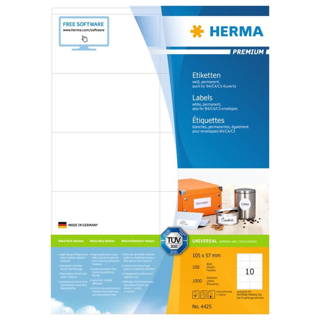 HERMA permanente etiketter PREMIUM A4 105x57 mm 100 ark
