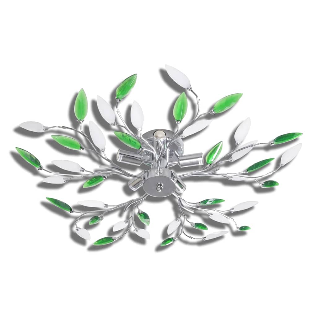 Grøn og Hvidt Loft Lampe med Akryl krystal Blad våben for 5 E14 Pærer