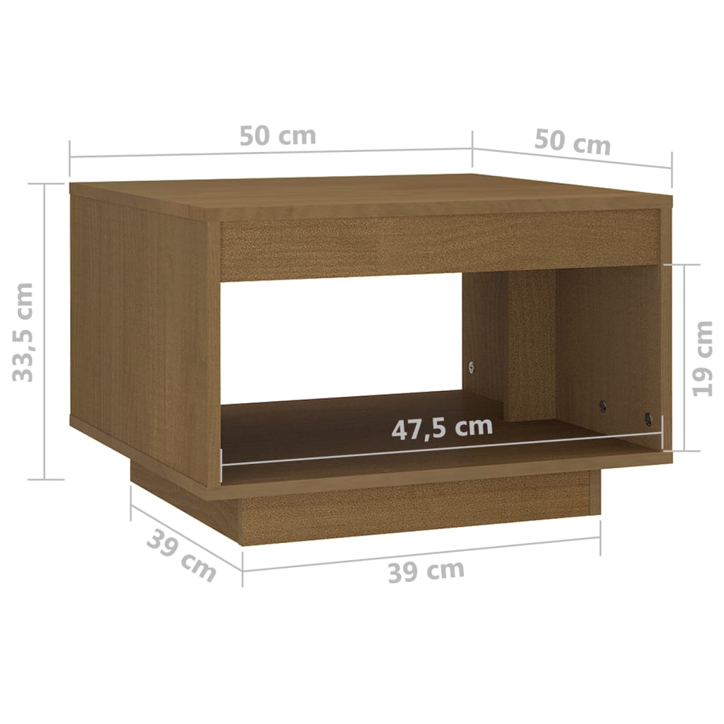 vidaXL sofabord 50x50x33,5 cm massivt fyrretræ honningbrun