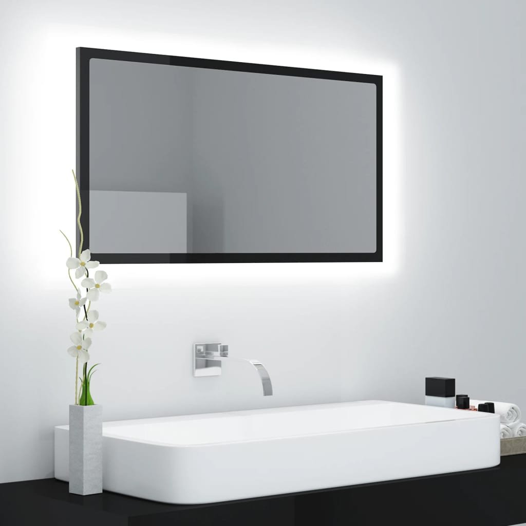 vidaXL badeværelsesspejl med LED-lys 80x8,5x37 cm akryl sort højglans