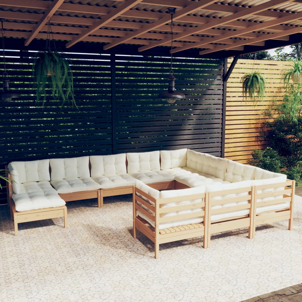 vidaXL loungesæt til haven 11 dele med hynder fyrretræ gyldenbrun