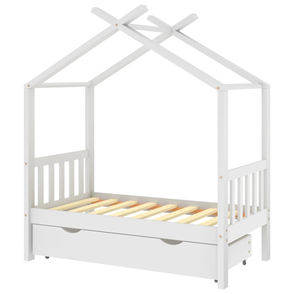 vidaXL sengestel til børneseng 70x140 cm med skuffe fyrretræ hvid