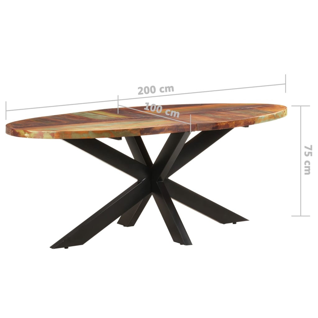 vidaXL spisebord 200x100x75 cm ovalt massivt genbrugstræ