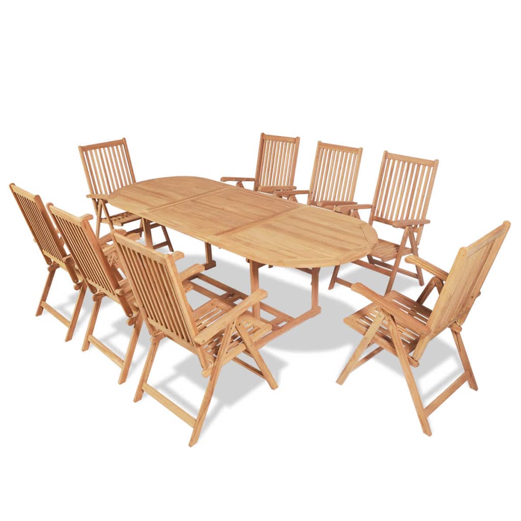 vidaXL udendørs spisebordssæt 9 dele foldbare stole massivt teaktræ