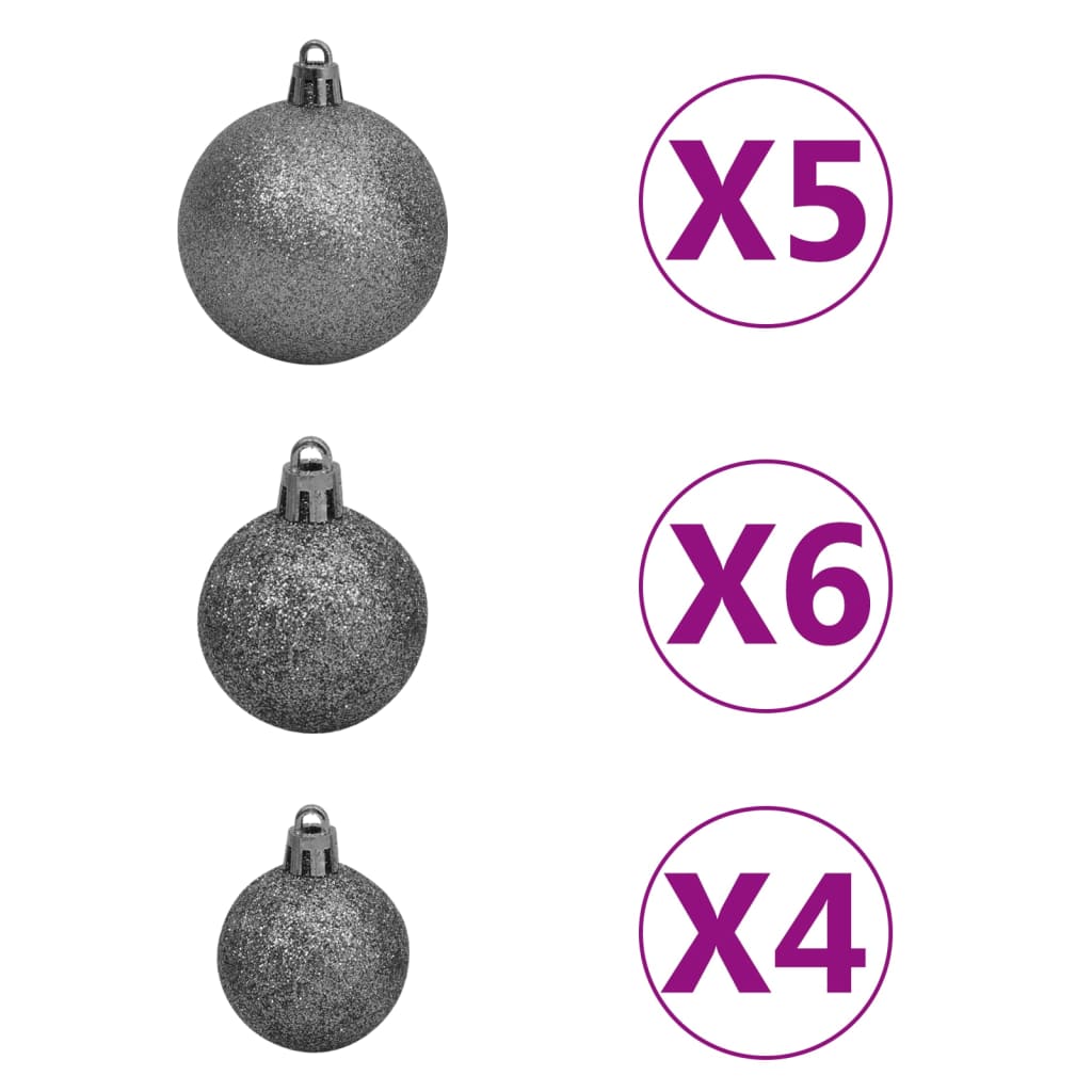 vidaXL kunstigt juletræ med lys og kuglesæt 180 cm PVC sort