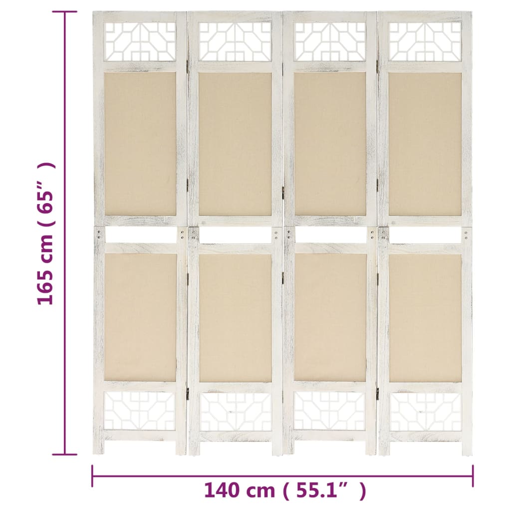 vidaXL 4-panels rumdeler 140x165 cm stof cremefarvet