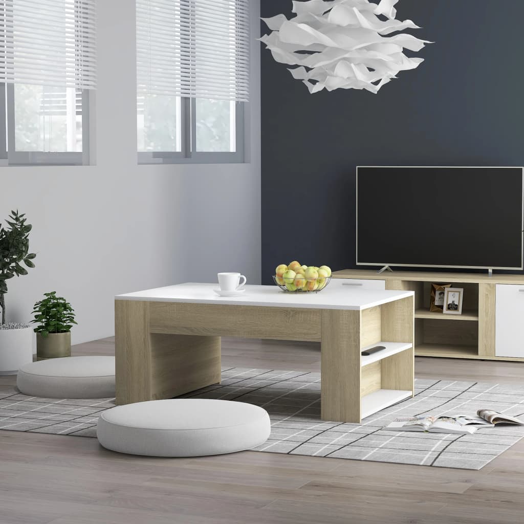 vidaXL sofabord 100x60x42 cm konstrueret træ hvid og sonoma-eg