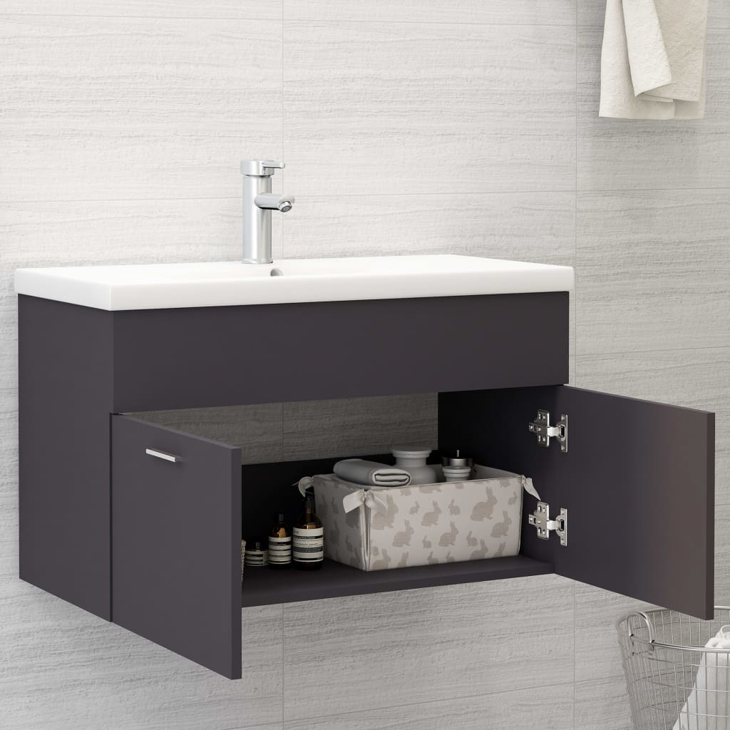 vidaXL vaskeskab med indbygget håndvask konstrueret træ grå
