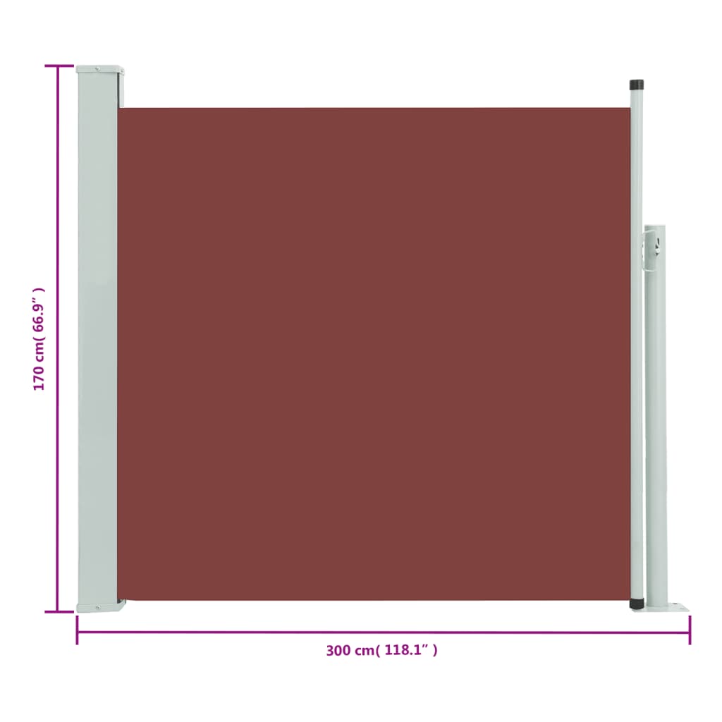 vidaXL sammenrullelig sidemarkise til terrassen 170 x 300 cm brun