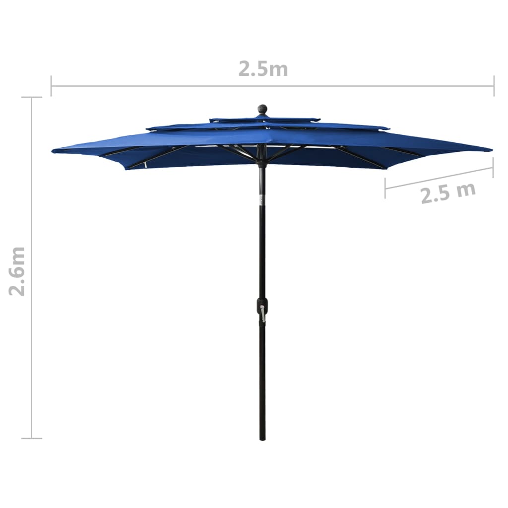 vidaXL parasol med aluminiumsstang i 3 niveauer 2,5x2,5 m azurblå