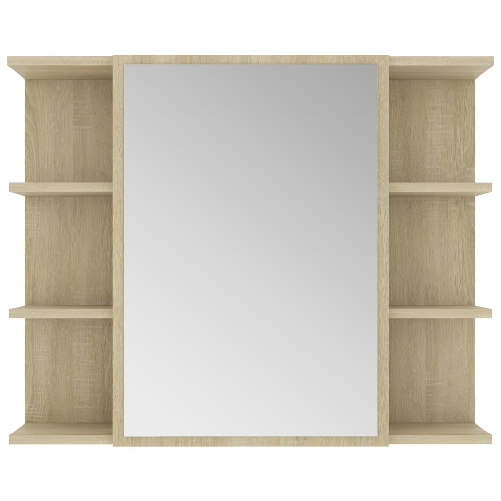 vidaXL badeværelsesskab med spejl 80x20,5x64 cm spånplade sonoma-eg