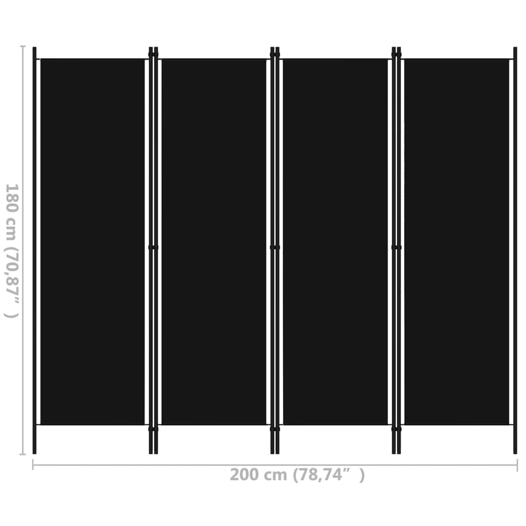 vidaXL 4-panels rumdeler 200 x 180 cm sort