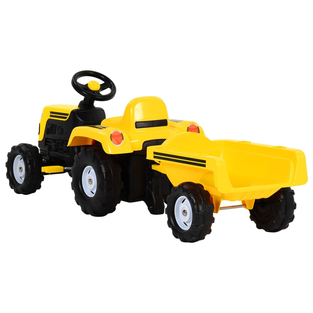 vidaXL traktor med pedaler og anhænger til børn gul