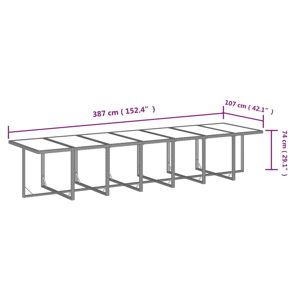 vidaXL spisebordssæt til haven 19 dele med hynder polyrattan grå