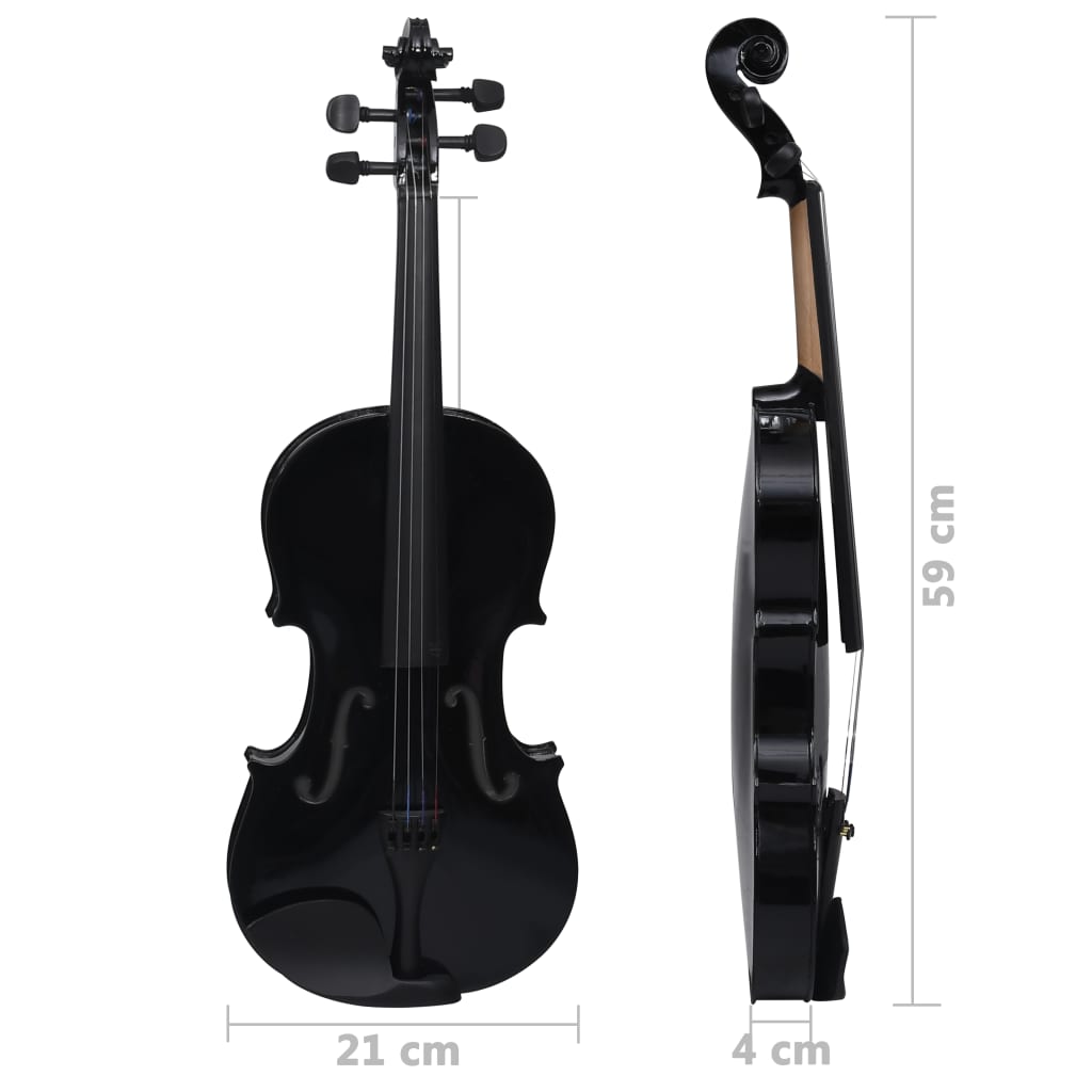 vidaXL violinsæt i fuld størrelse med bue og hagebræt 4/4 sort