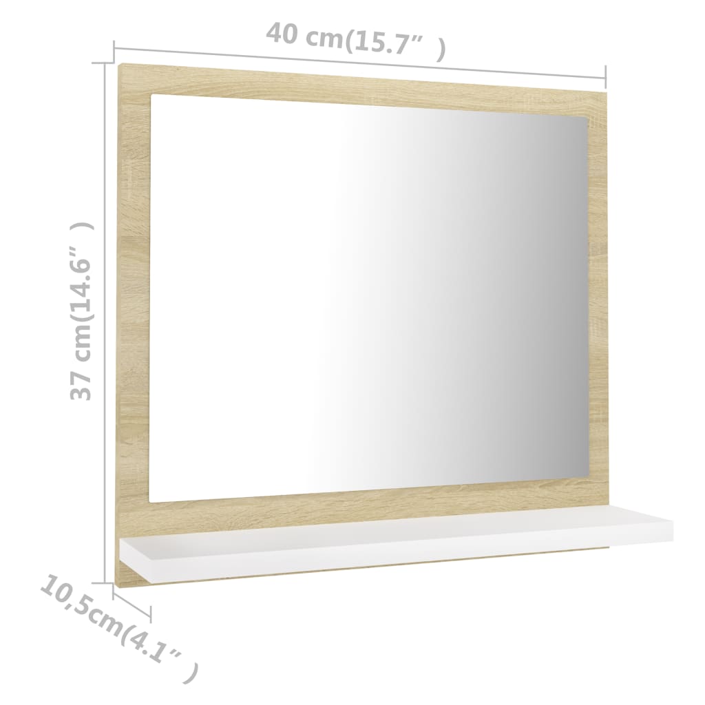 vidaXL badeværelsesspejl 40x10,5x37 cm spånplade hvid og sonoma-eg