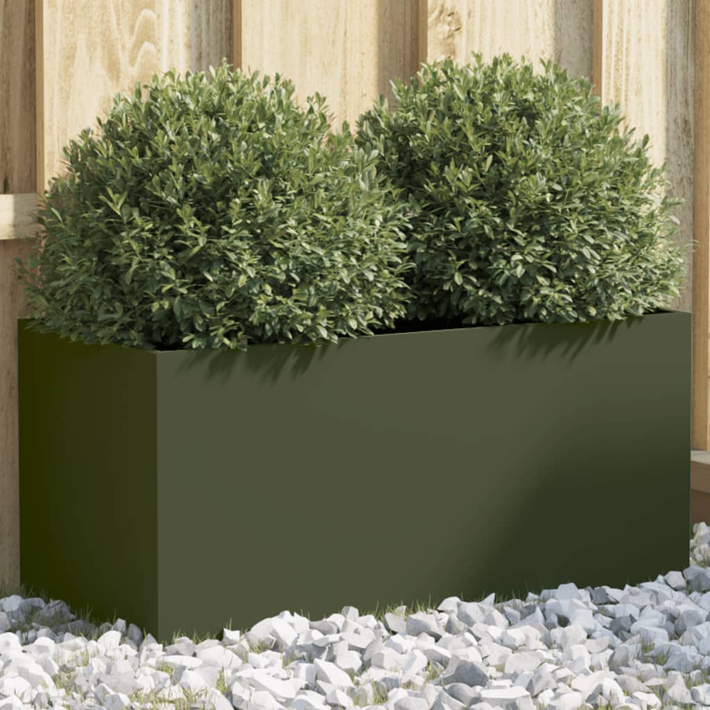 vidaXL plantekasse 62x30x29 cm koldvalset stål olivengrøn