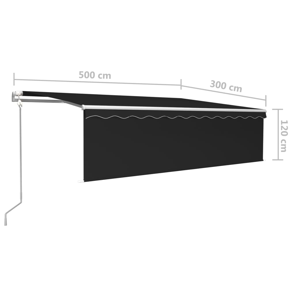 vidaXL markise m. gardin 5x3 m automatisk betjening antracitgrå