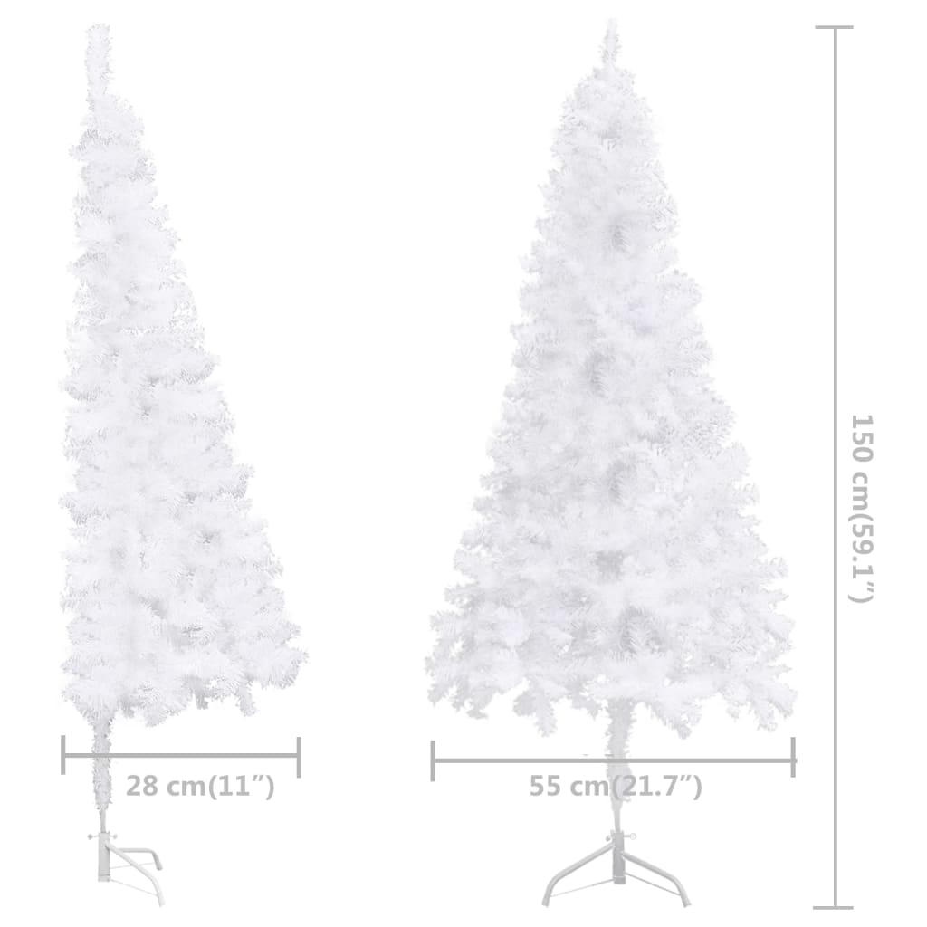 vidaXL kunstigt juletræ med lys 150 cm til hjørne PVC hvid