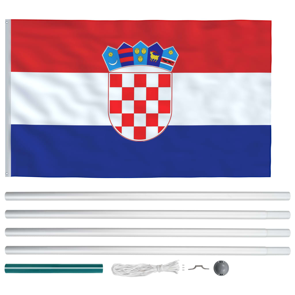vidaXL Kroatiens flag og flagstang 6,2 m aluminium