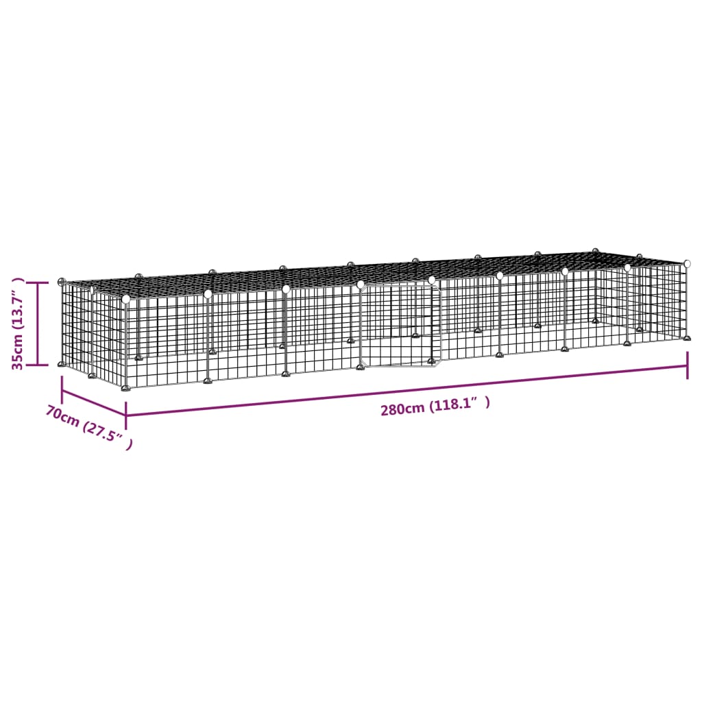 vidaXL 36-panels kæledyrsindhegning med låge 35x35 cm stål sort