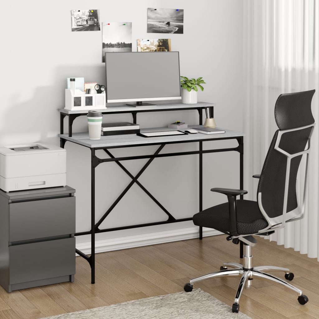 vidaXL skrivebord 100x50x90 cm konstrueret træ og jern grå sonoma-eg