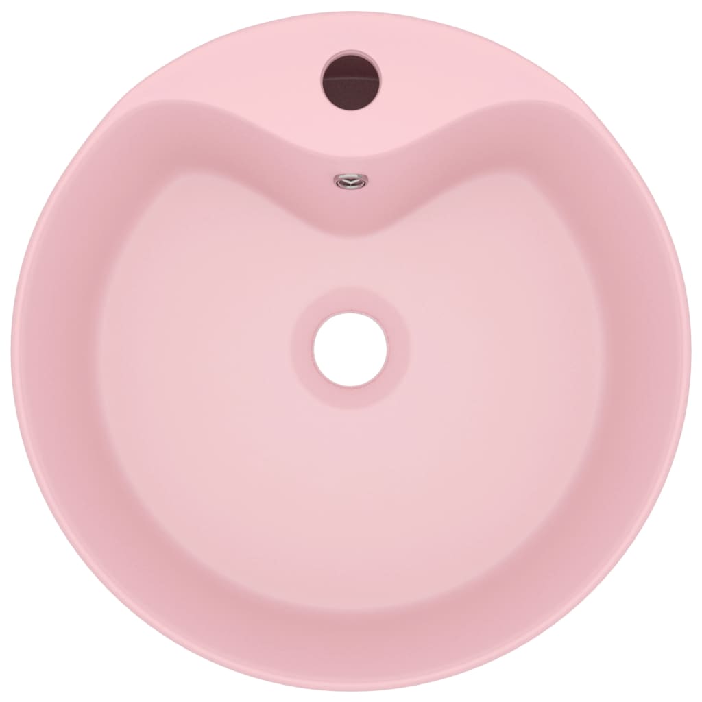vidaXL luksuriøs håndvask med overløb 36x13 cm keramik mat pink