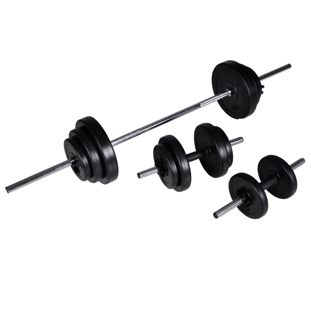 vidaXL vægtbænk med vægtstativ, vægtstang- og håndvægtsæt 30,5 kg