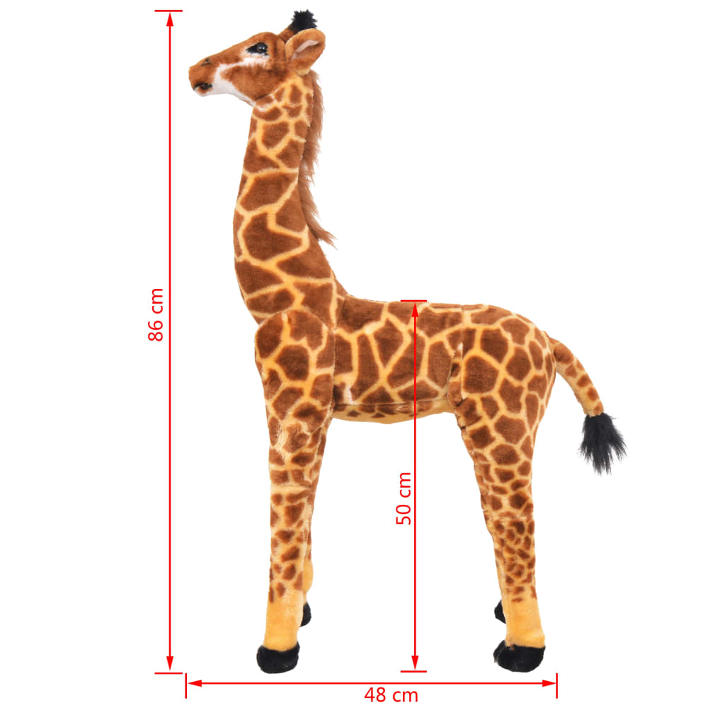 vidaXL stående tøjdyr giraf plysstof XXL brun og gul