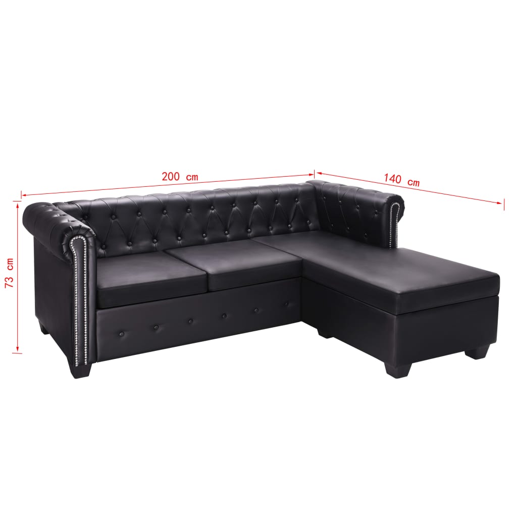 vidaXL L-formet Chesterfield sofa kunstlæder sort