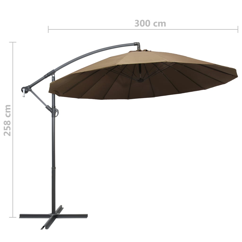 vidaXL hængende parasol 3 m aluminiumsstang gråbrun