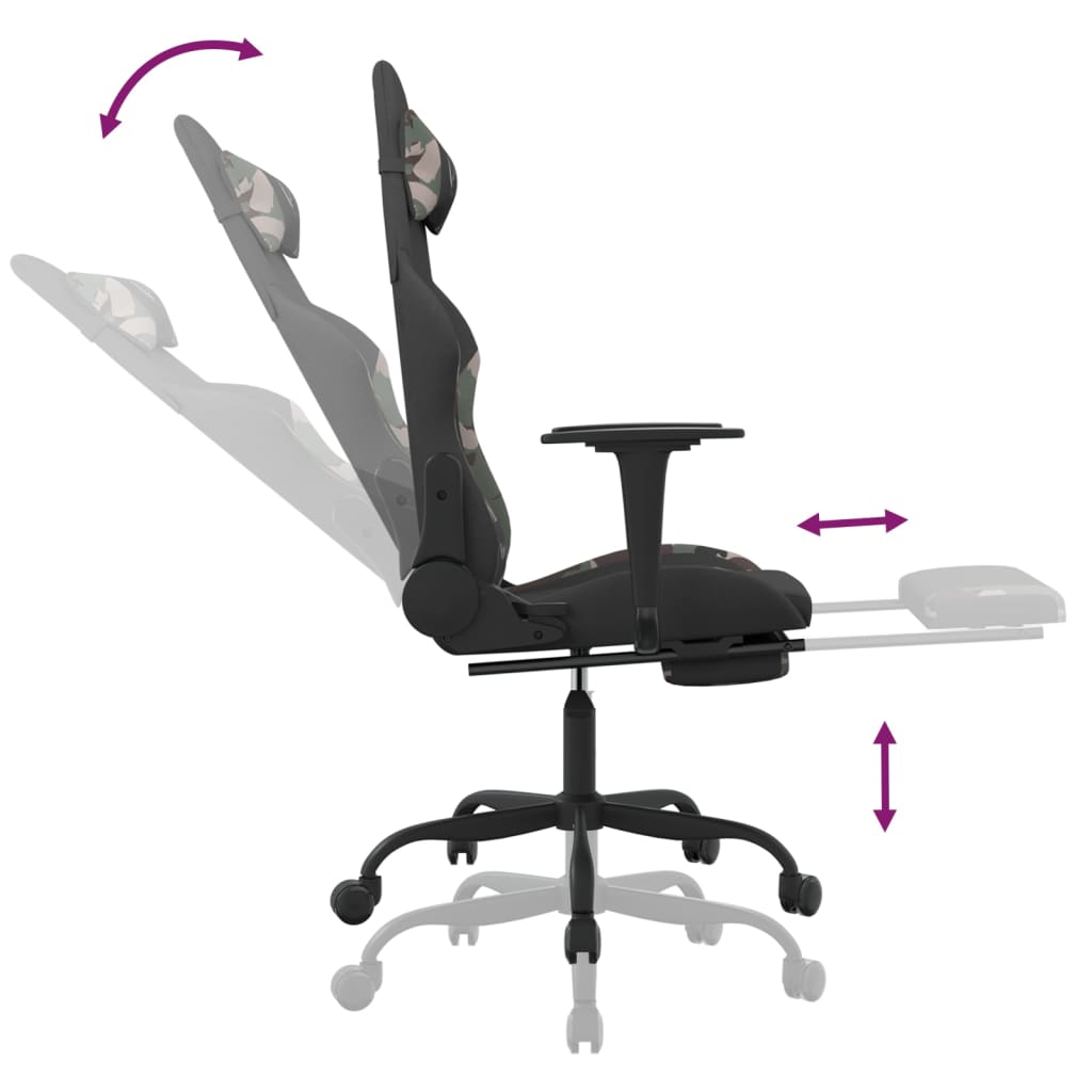 vidaXL gamingstol med massagefunktion + fodstøtte stof sort camouflage