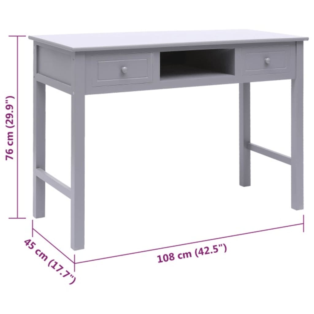 vidaXL skrivebord 108x45x76 cm massivt kejsertræ grå