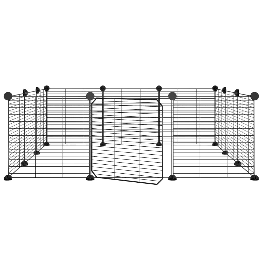 vidaXL 12-panels kæledyrsindhegning med låge 35x35 cm stål sort