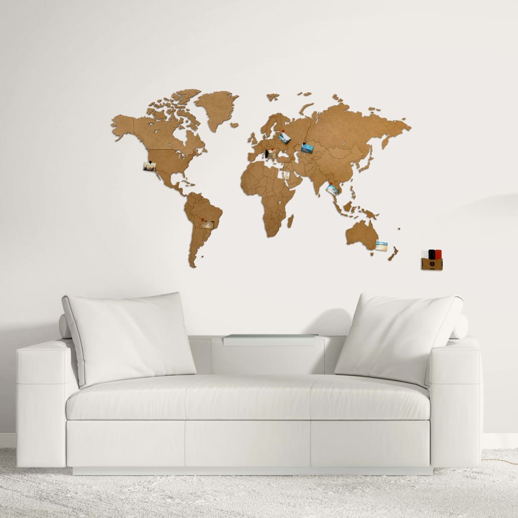 MiMi Innovations verdenskort i træ vægpynt Luxury 130 x 78 cm brun