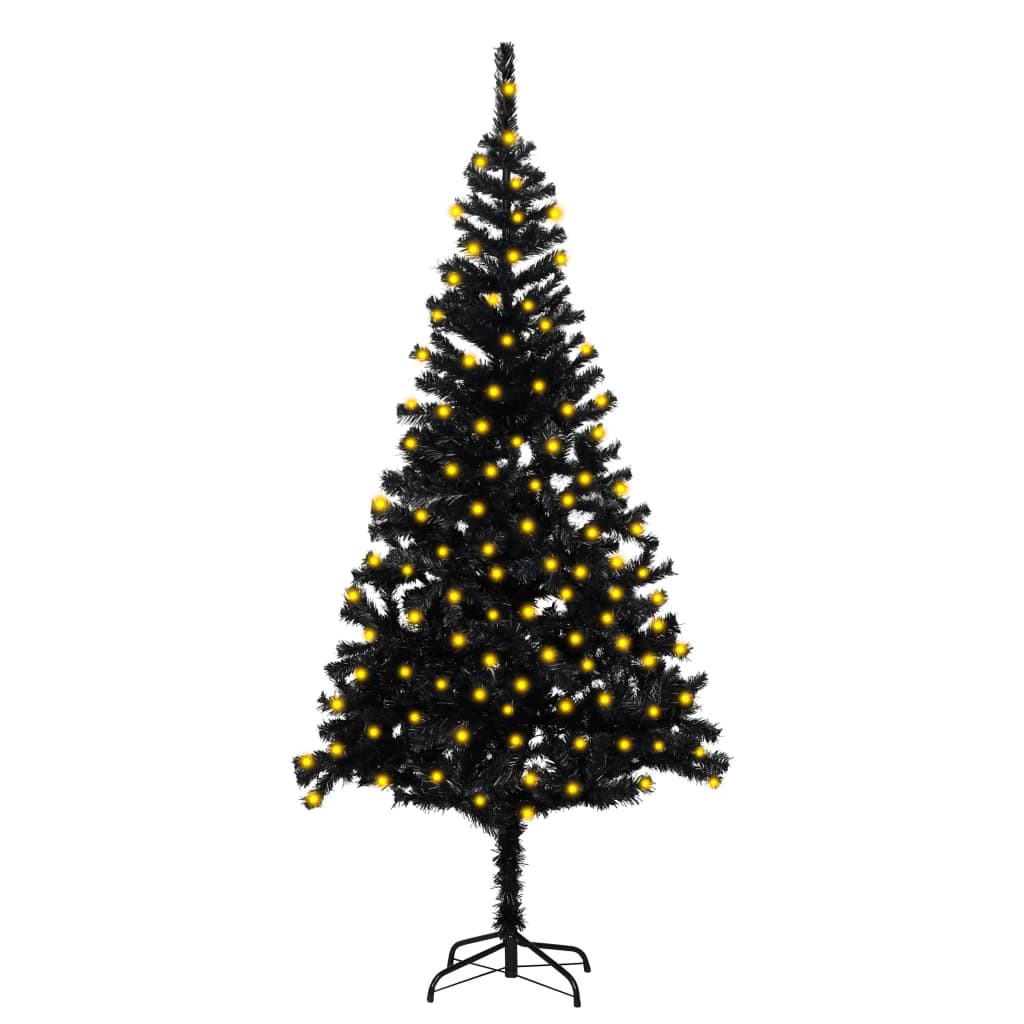 vidaXL kunstigt juletræ med lys og juletræsfod 180 cm PVC sort