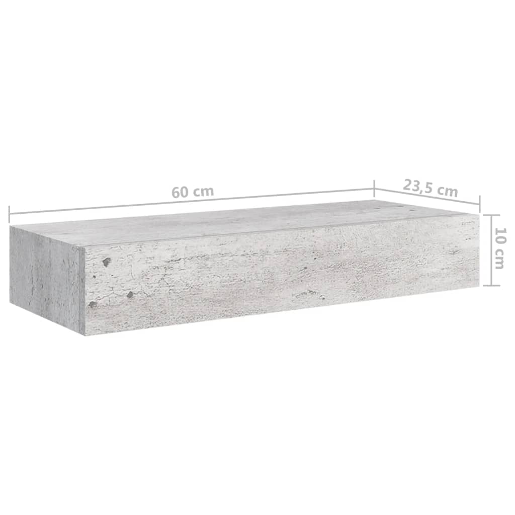 vidaXL væghylder med skuffe 2 stk. 60x23,5x10 cm MDF betongrå