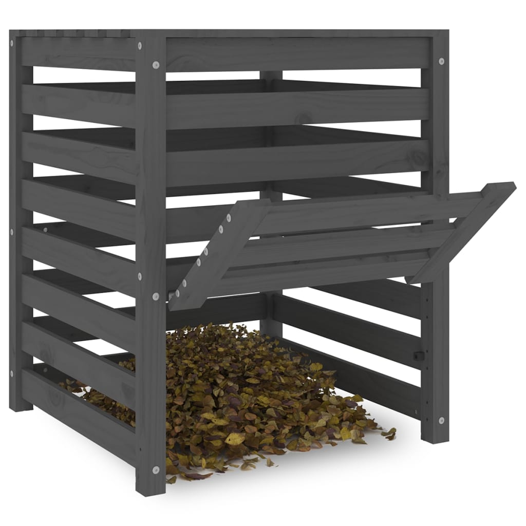 vidaXL kompostbeholder 63,5x63,5x77,5 cm massivt fyrretræ Grå