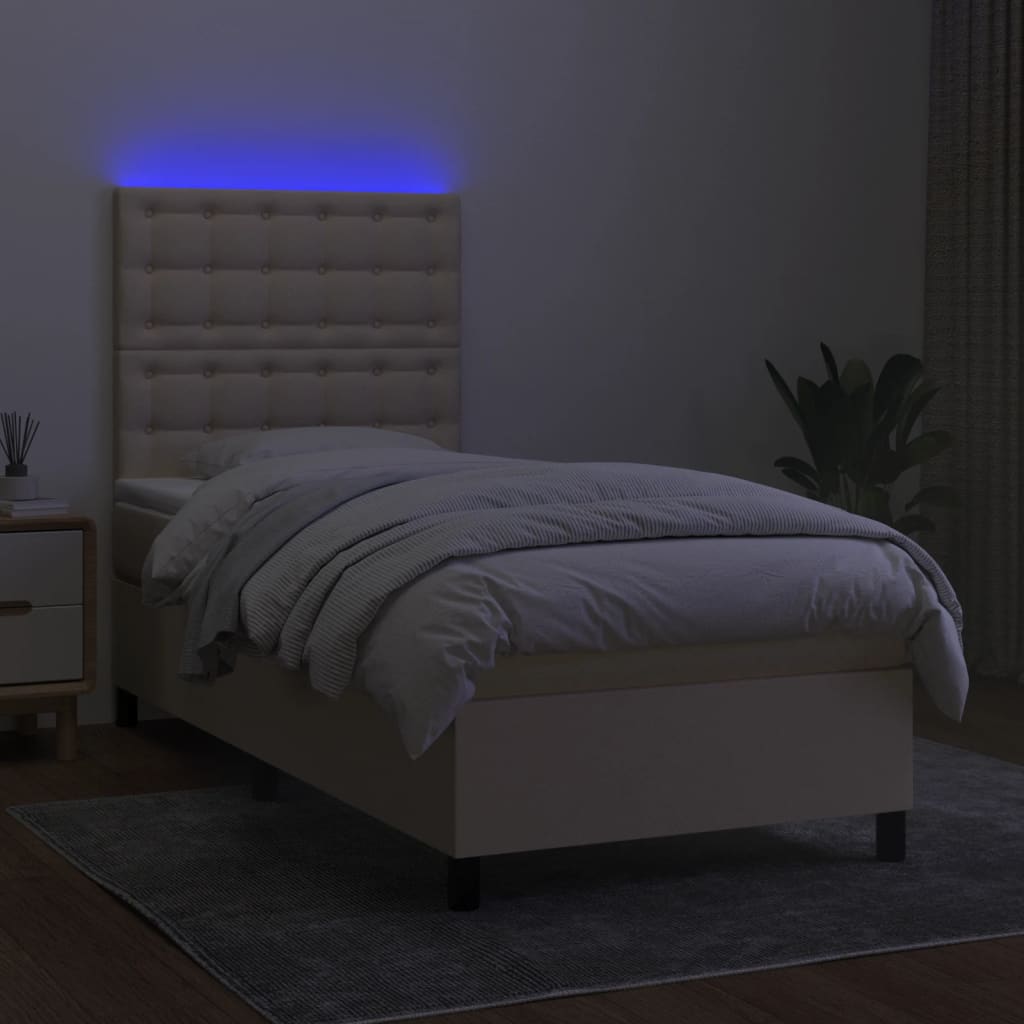 vidaXL kontinentalseng med LED-lys 100x200 cm stof cremefarvet