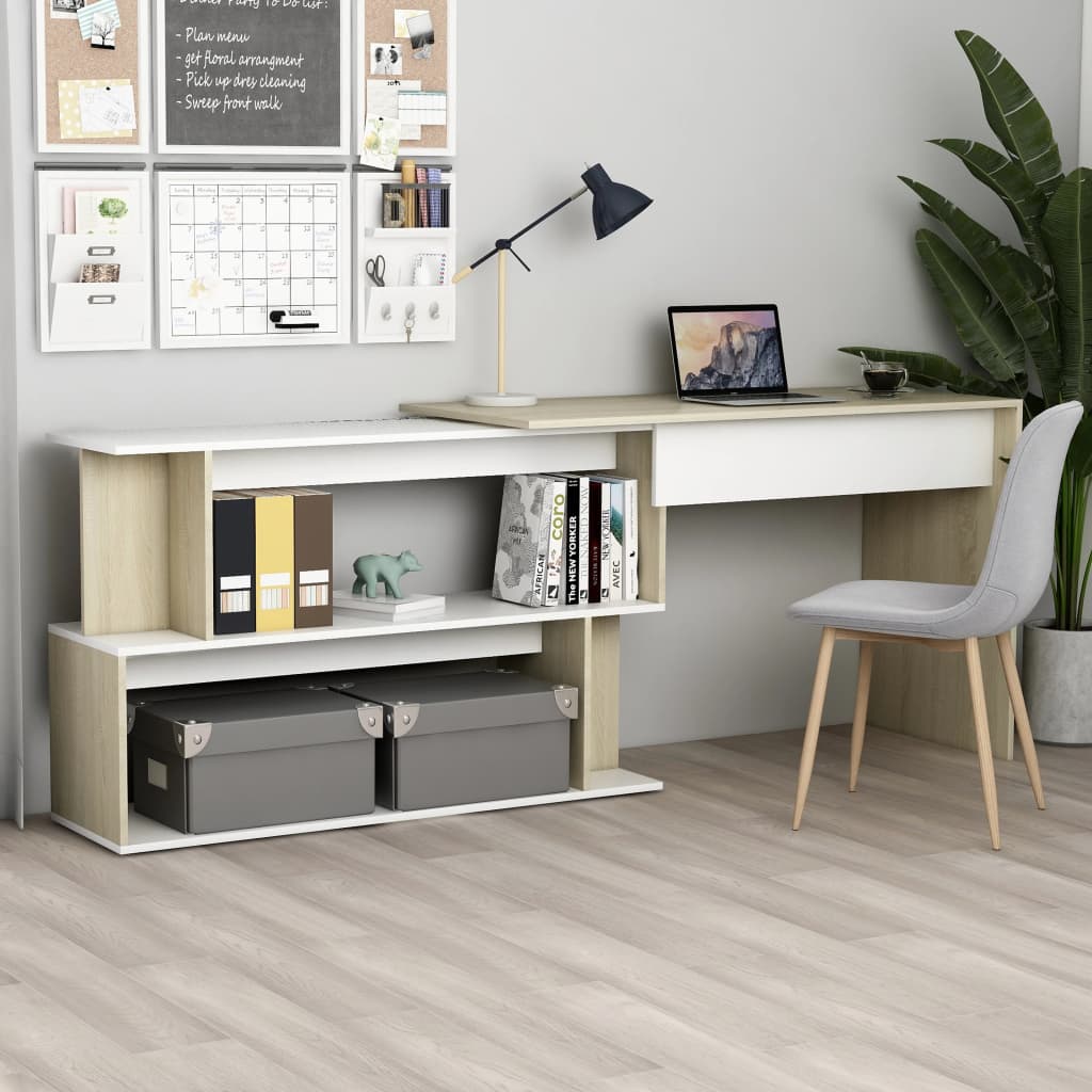 vidaXL skrivebord 200x50x76 cm konstrueret træ hvid og sonoma-eg